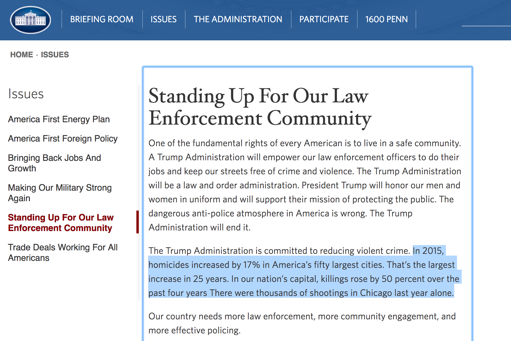 White House statement on crime